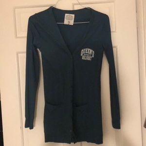 Teal Queen’s University Long Cardigan